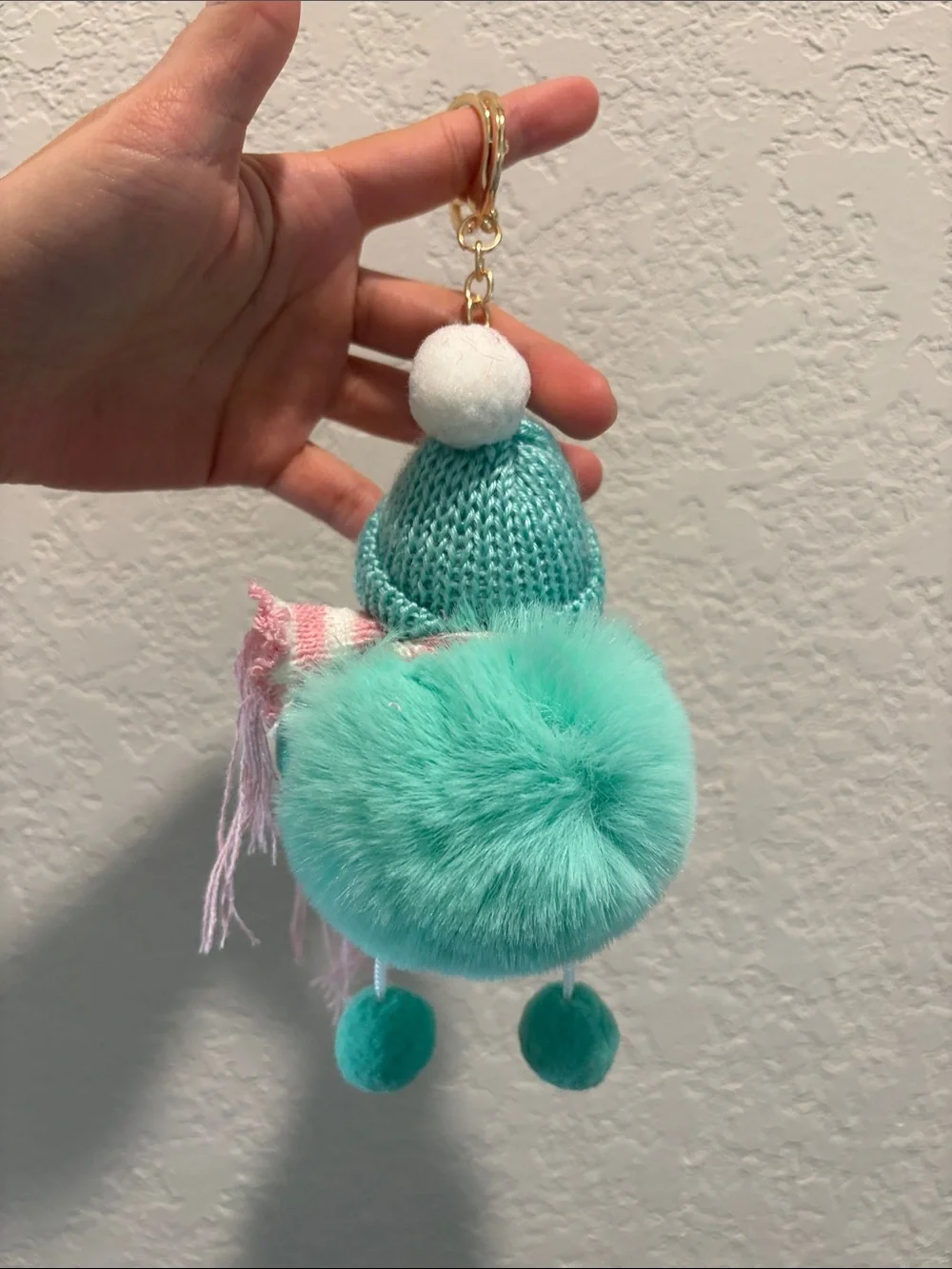 NWOT Plush Pom-Pom Doll Keychain - Mint with Pink Scarf